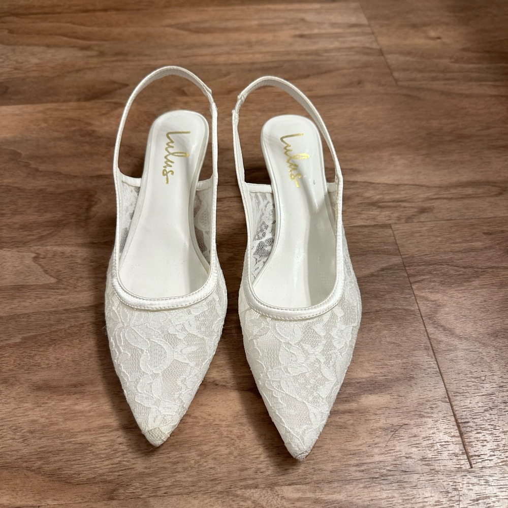 Lulu's Cream Lace Pointed Slingback Heels